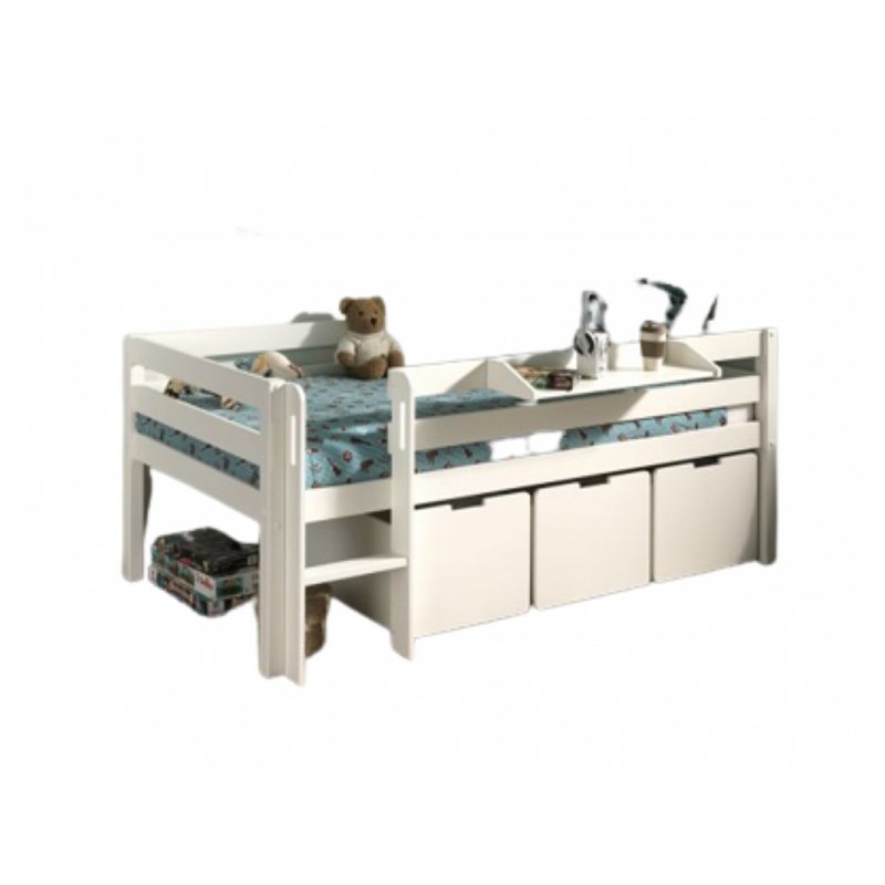 Lit mi-haut + 3 rangements avec tablette