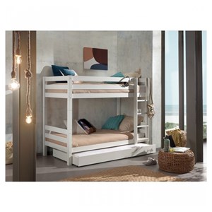 Lit superposé blanc avec lit gigogne