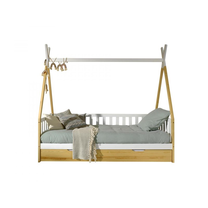 Lit tipi avec tiroir bois naturel