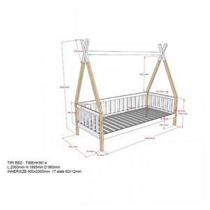 Lit tipi avec tiroir en bois naturel