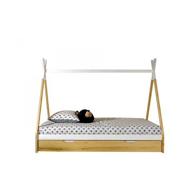 Lit tipi avec tiroir en bois naturel