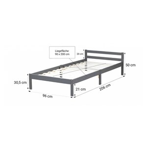 Lit simple en bois 90x200 gris