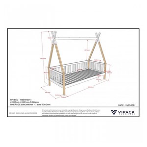 Lit tipi hk 90x200cm blanc