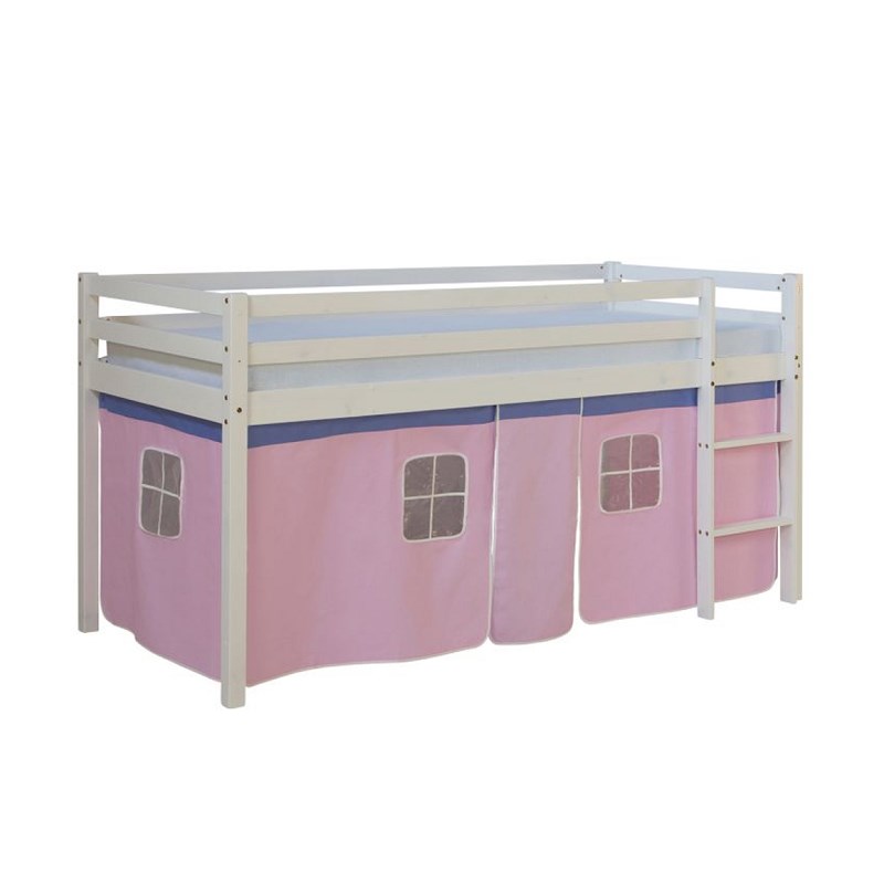 Lit mi-hauteur avec rideaux rose pale