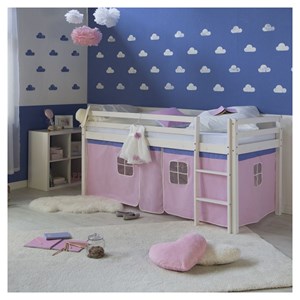 Lit mi-hauteur avec rideaux rose pale