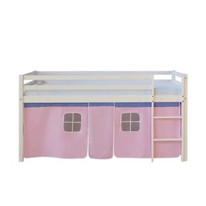 Lit mi-hauteur avec rideaux rose pale