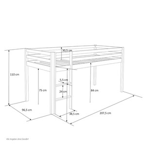 Lit mi-hauteur avec rideaux - noir
