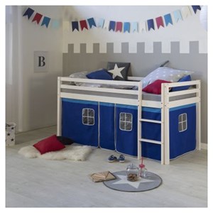 Lit mi-hauteur avec rideaux - bleu