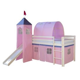 Lit avec tour tunnel et rideaux rose