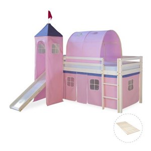 Lit avec tour tunnel et rideaux rose
