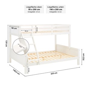 Lit superposé 90x200 et 140x200 blanc