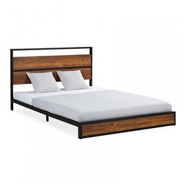 Lit double 140x200 bois brun metal noir