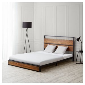 Lit double 140x200 bois brun metal noir