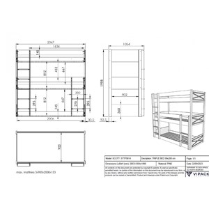Lit triple scott 90x200 cm - blanc