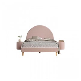 Lit moon 140x200cm rose avec pouf