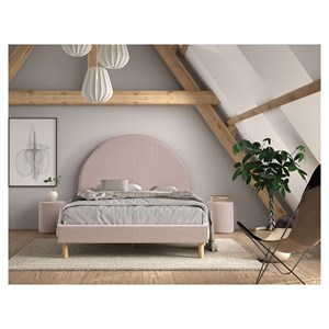 Lit moon 140x200cm rose avec pouf