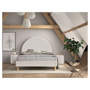 Lit moon 140x200cm blanc avec pouf