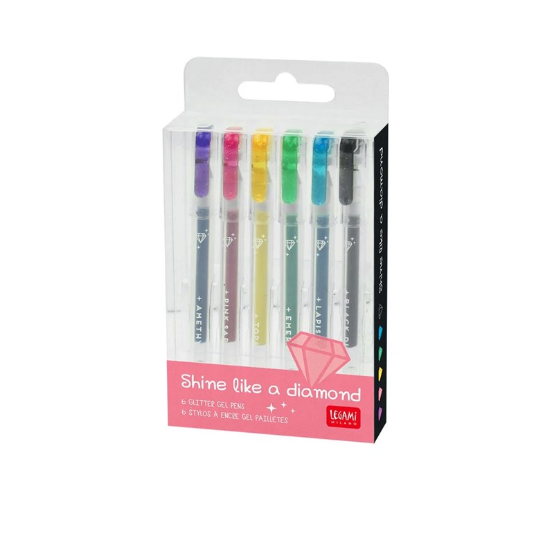 Set de 6 mini stylos à encre gel glitter