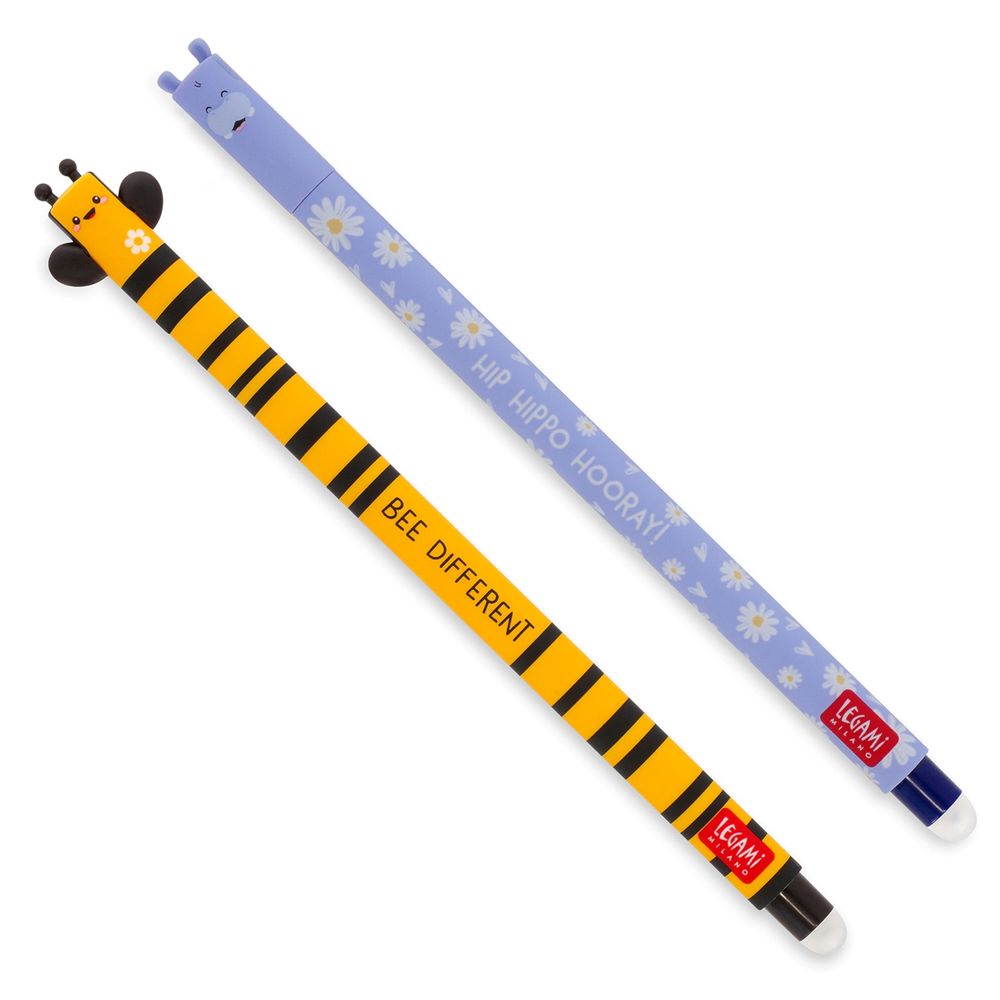Stylos Gel Effaçables Mignons Avec Gomme Sur Le Capuchon – Lot De 2 Avec étui – Pointe 0,7 Mm – Parfait Pour école, Bureau Et Cadeau