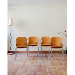 Lot de 4 chaises en bois et métal n°411