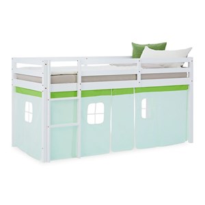 Lit mi-hauteur 90x200 cm pin rideau vert