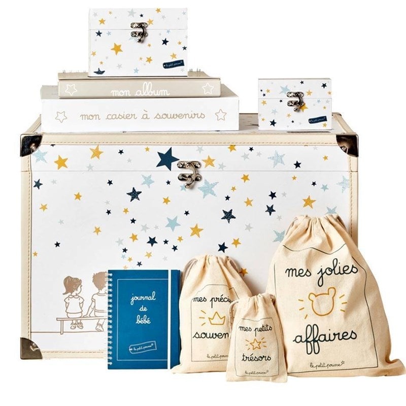 Le Petit Pousse - Coffret naissance étoiles - bleu jaune