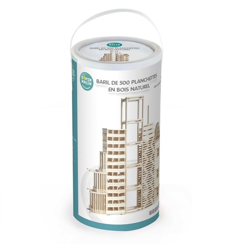 Baril de 500 planchettes en bois naturel