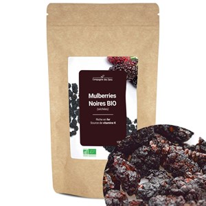 Mulberries noires bio - 150g (séchées) - riche en fer