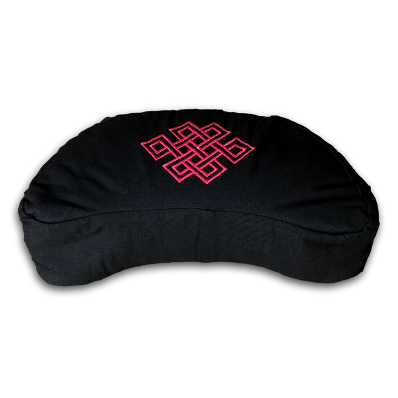 Tortue de jade - Zafu demi-lune noir - motif infini rose