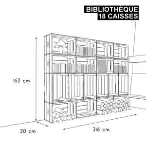 Bibliothèque en bois modulable 18 niches