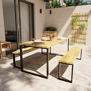 Table de jardin en bois et métal avec bancs blakea