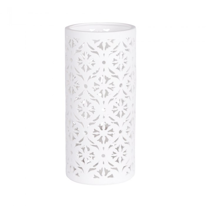 Lampe porcelaine biscuit cylindre fleurs