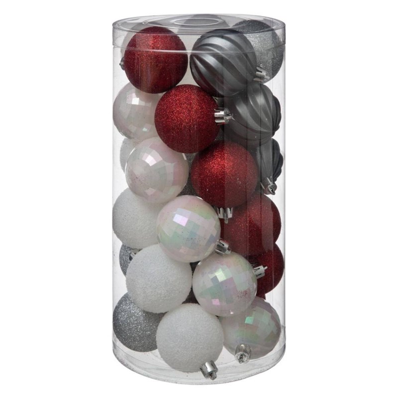 Boules de noël 60 mm x30 rouge, gris et