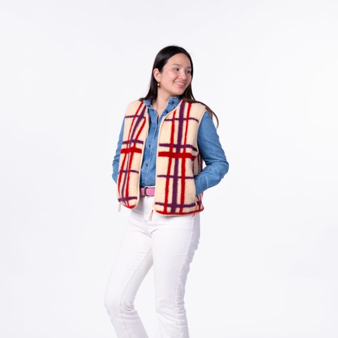 Gilet Sherpa à Carreaux Pour Femme - Sans Manches, Polaire - Col Montant Et Fermeture éclair - Décontracté