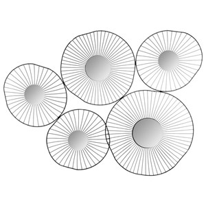 Décoration murale métal 5 miroirs noir