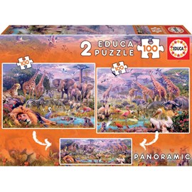 Puzzle 2x100 animaux sauvages