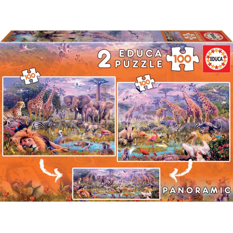 Puzzle 2x100 animaux sauvages