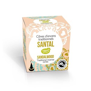 Encens, santal, 12 cônes + porte encens