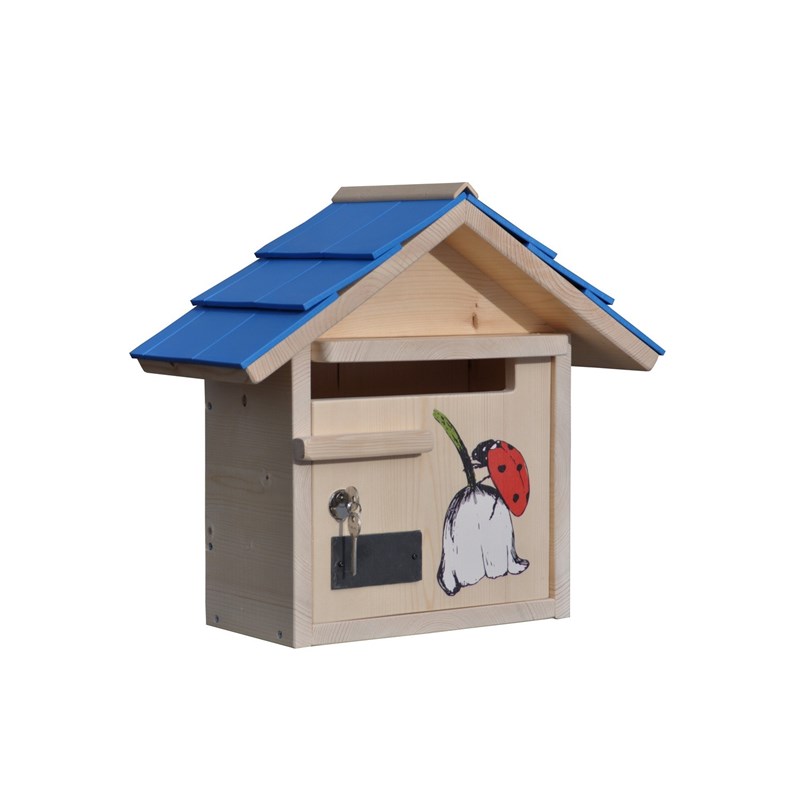 Boite aux lettres bois creastuce : coccinelle courte prestige azur