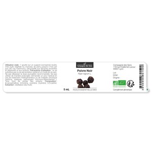 Poivre noir (piper nigrum) - huile essentielle bio - 5ml garantie chromacert® -
