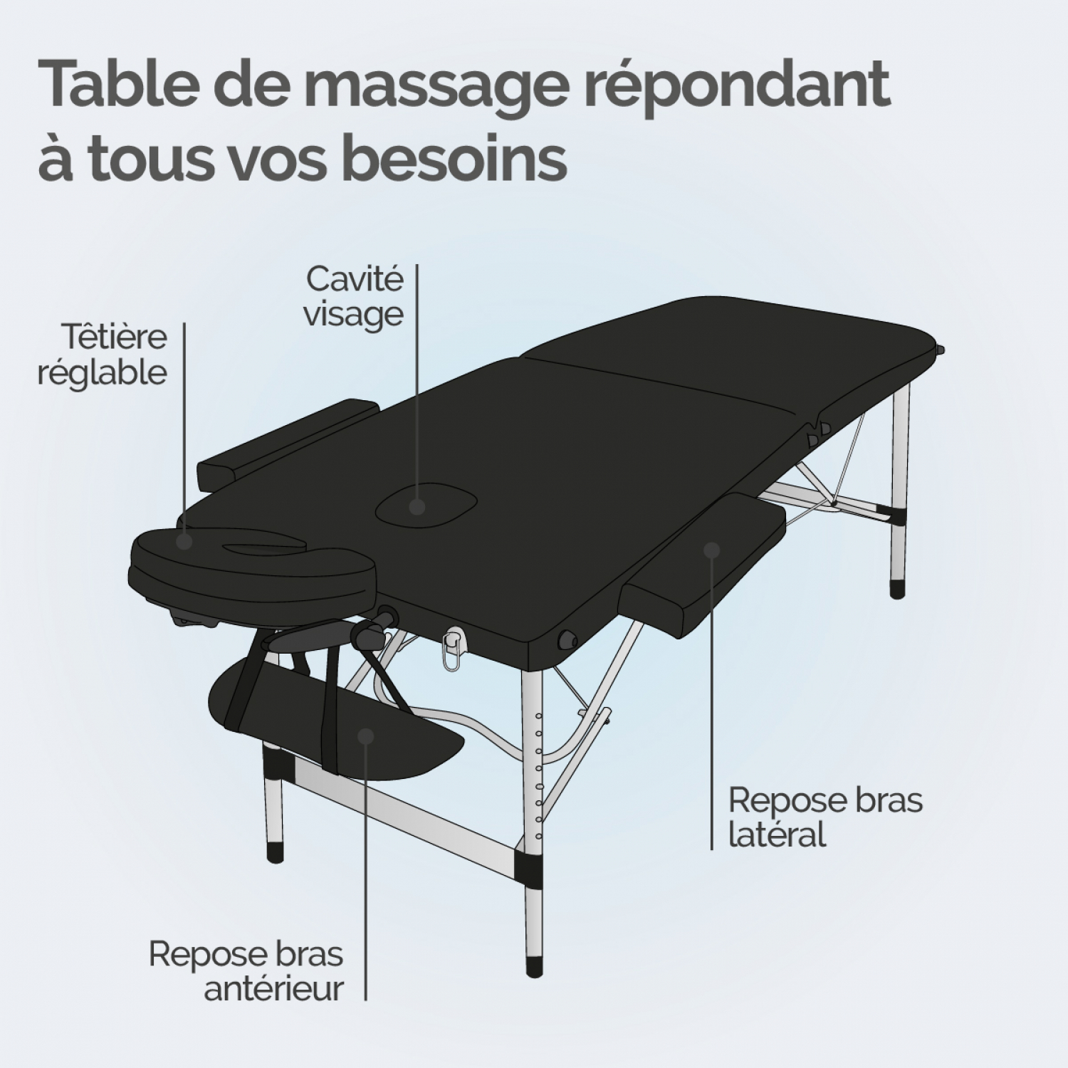 Table De Massage Pliante Portable - Aluminium, 2 Zones, 60cm De Large