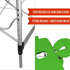 Table de massage 2z alu vert
