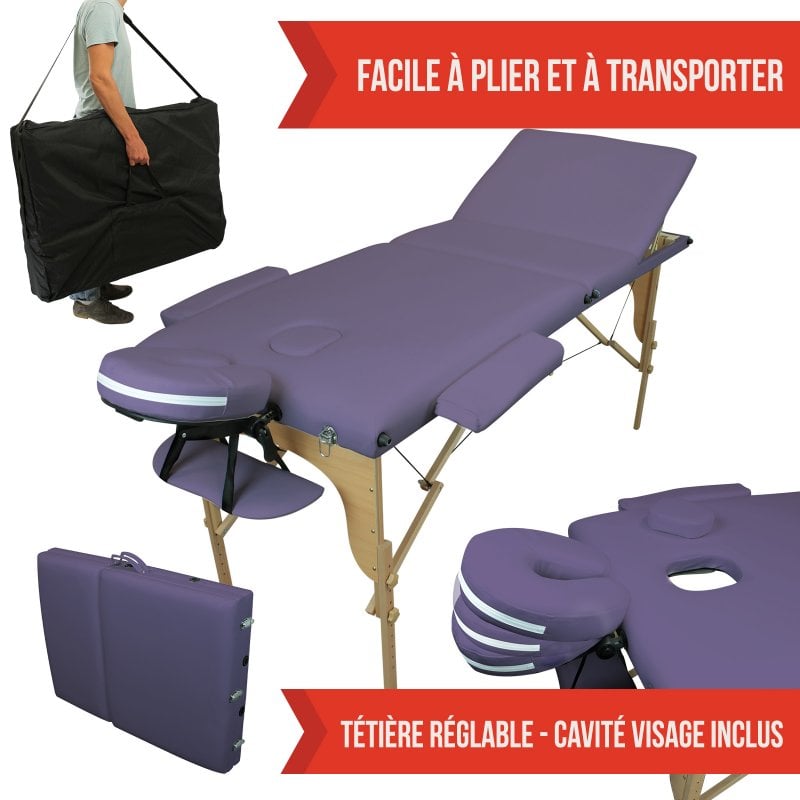 Table de massage Vivezen Table de massage pliante 3 zones en bois
