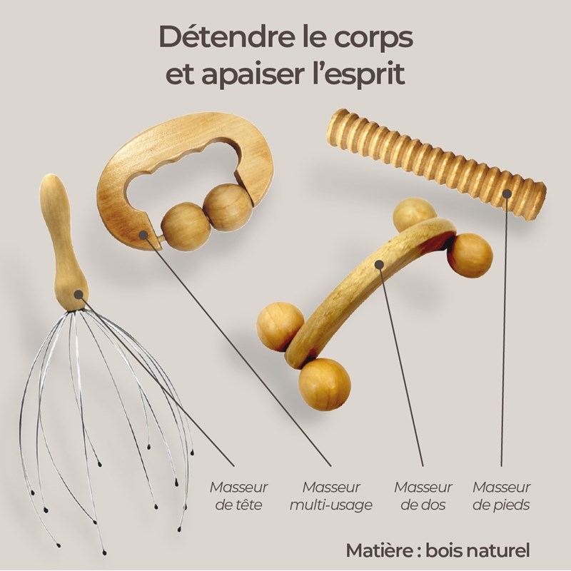 Kit de massage, rouleau en bois (Vivezen) - Image 2