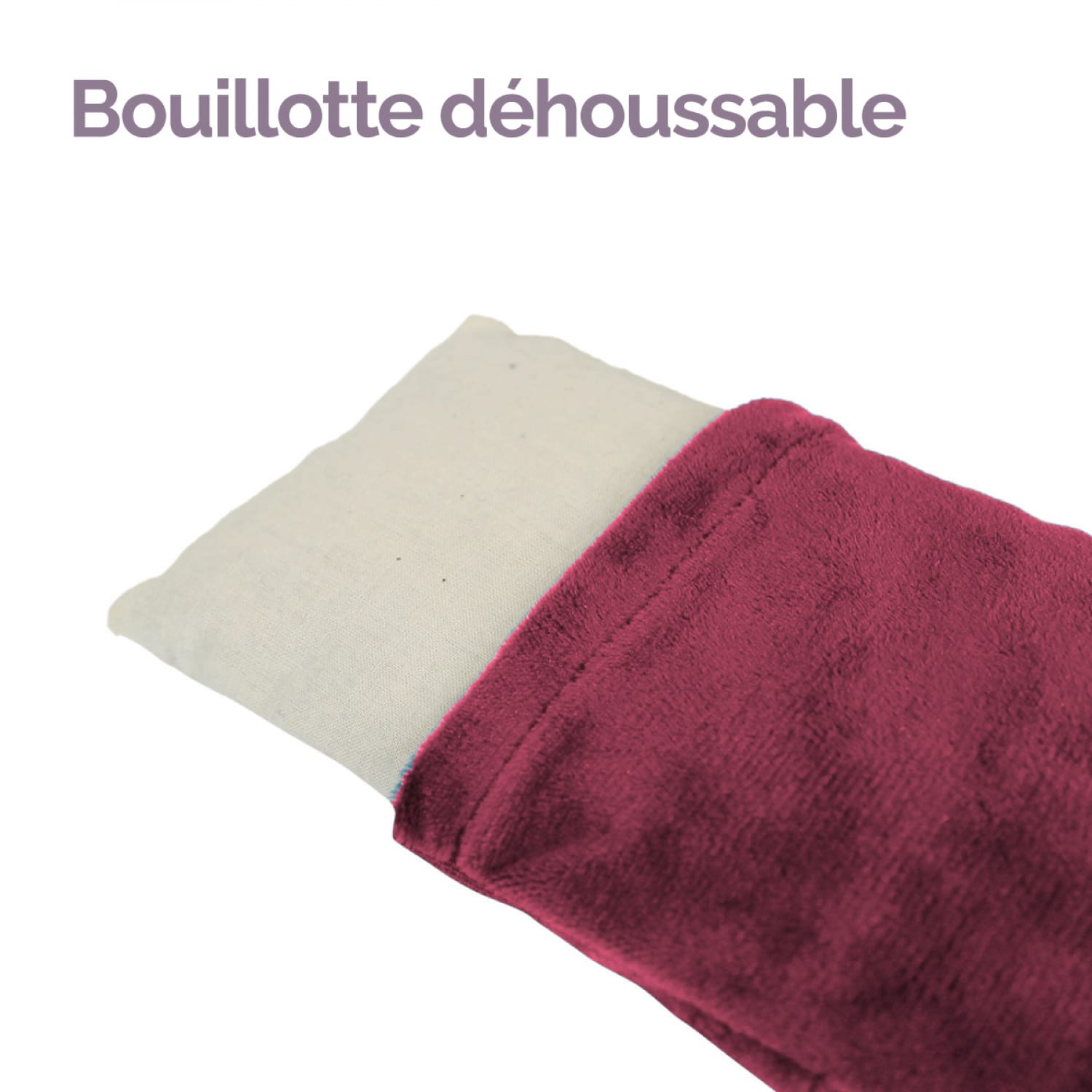 Bouillotte standard, chauffe micro-ondes, blé & lavande, couleur prune