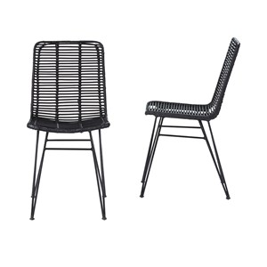 Lot 2 chaises rotin noires pieds métal