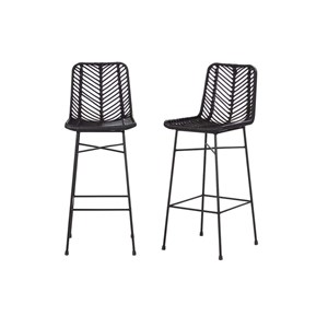 Lot 2 tabourets bar en rotin noir métal