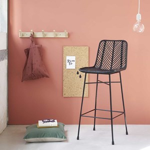 Lot 2 tabourets bar en rotin noir métal