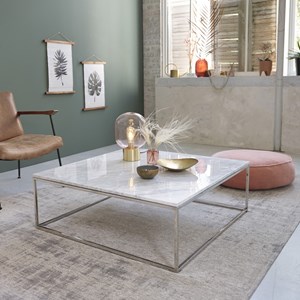 Table basse carrée en marbre blanc métal