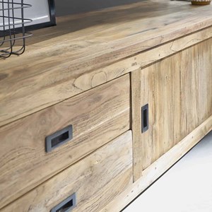 Meuble tv en teck recyclé 2 tiroirs
